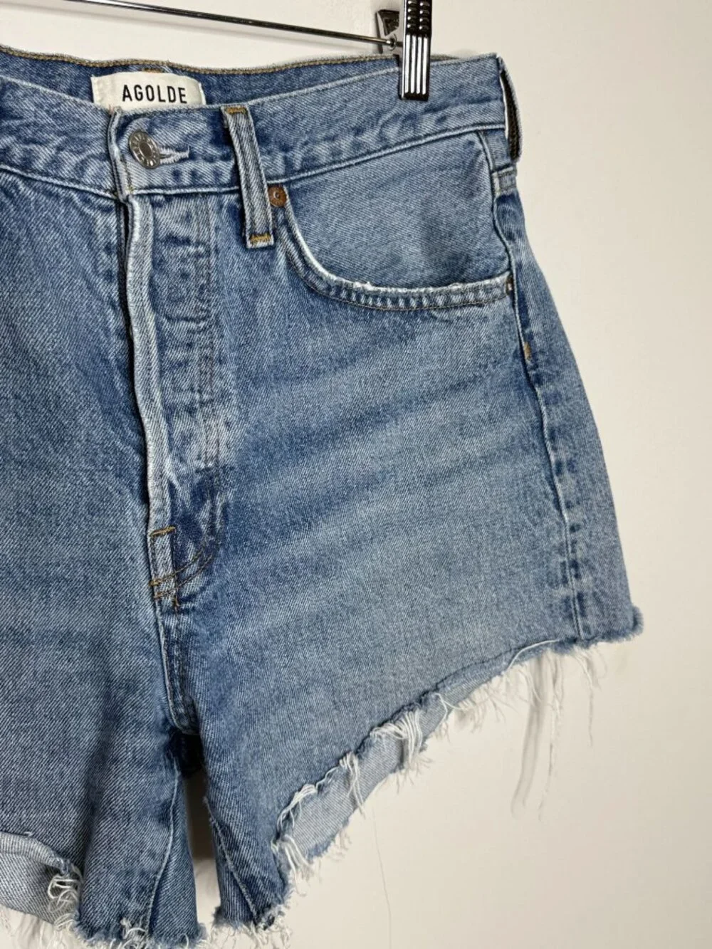 AGOLDE Parker Long Womens 27 Denim Shorts High Rise Cutoff Organic Cotton 90s
